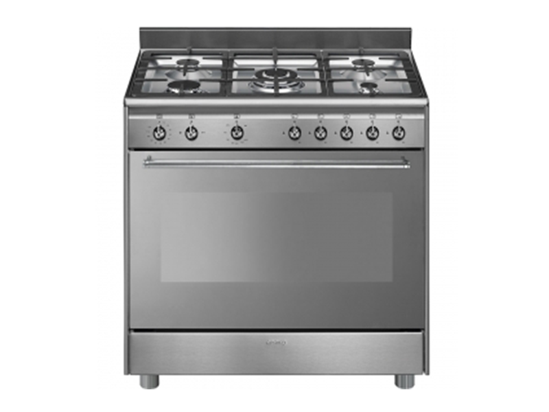 Smeg SSA91GGX9 90cm Stainless Steel Concert Full Gas Cooker with 5 Burner Gas Hob